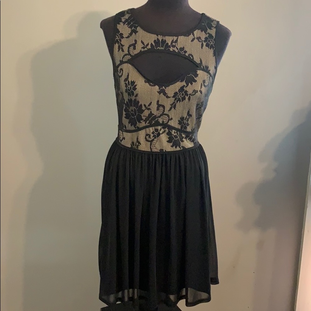 Black and Nude Lace Cocktail Dress